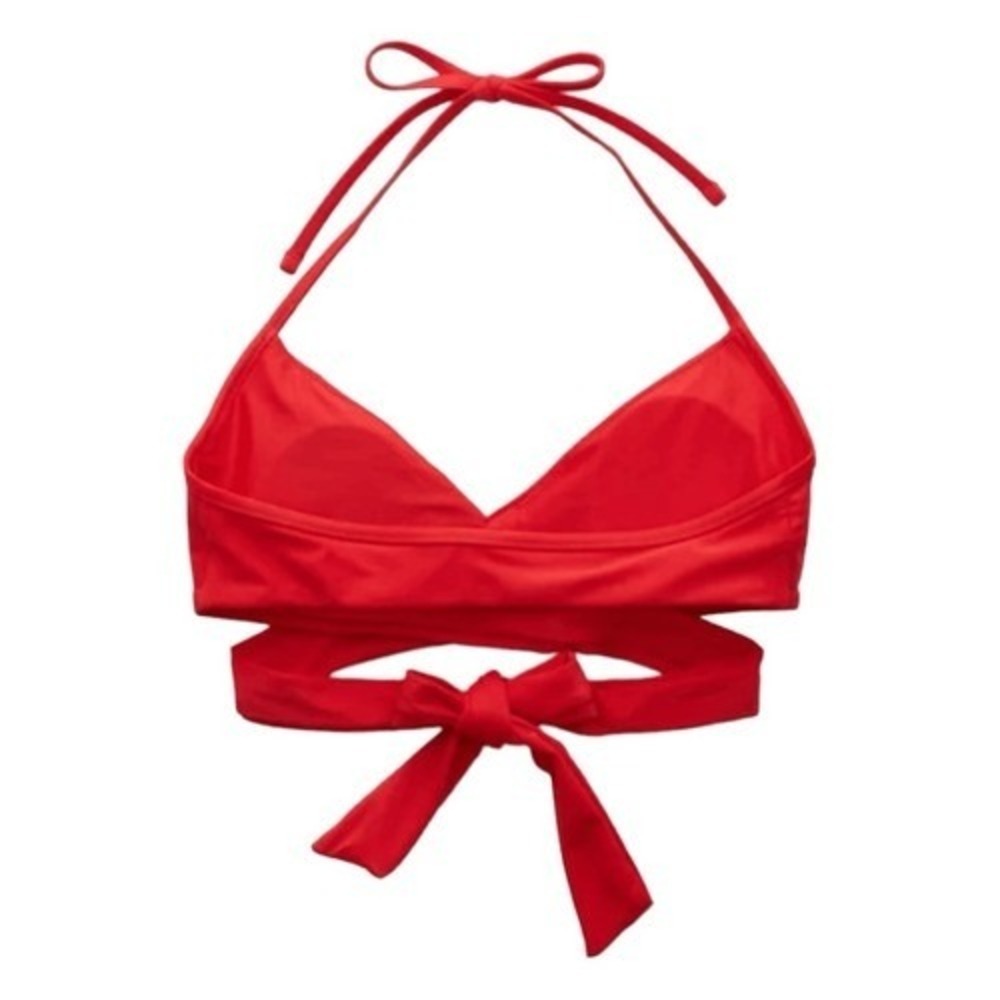 Aerie Tie Wrap Halter Bikini Top Chilly Red Nylon Scoop Removable Pads XXS - Picture 5 of 8